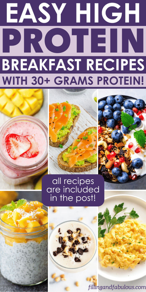 Looking to increase your daily protein intake? I'm sharing my favorite high-protein breakfasts, each with 30+ grams protein per serving. All recipes are included in the post! High Protein Meals For Breakfast, Healthy Protein Filled Breakfast, 20 G Protein Breakfast, Highly Protein Breakfast, Easy Protein Filled Breakfast, Very High Protein Breakfast, High Protein Simple Breakfast, 1000 Calorie Breakfast, High Protein Meal Prep On A Budget