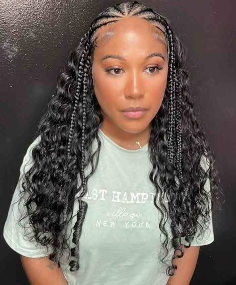 40 Beautiful Half Cornrows Half Curls Hairstyles - Claraito's Blog Half Braids Half Quick Weave Curly, Half Up Half Down Cornrows Black Women, Corn Rows In Front Curly Hair In Back, Half Cornrows Half Box Braids With Curls, Cornrows With Curly Hair, Corn Rows With Curly Hair, Half Head Cornrows, Half Cornrows Half Weave, Half Cornrows Half Crochet