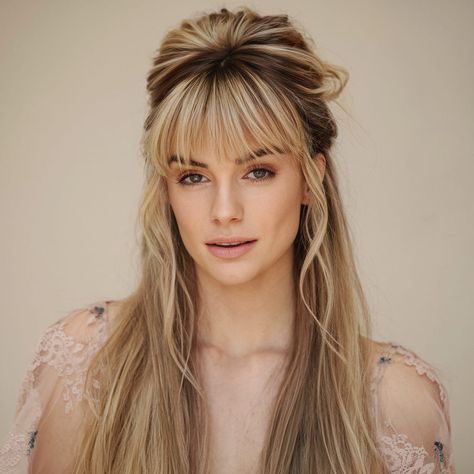 18 Gorgeous Long Hairstyles with Various Types of Bangs to Inspire Your Next Look – ChicHair Styles Types Of Bangs, Braided Hairstyles For School, Light Bangs, Long Layered Cuts, Face Framing Bangs, Lob Hairstyle, Voluminous Curls, Stylish Haircuts, Long Bangs