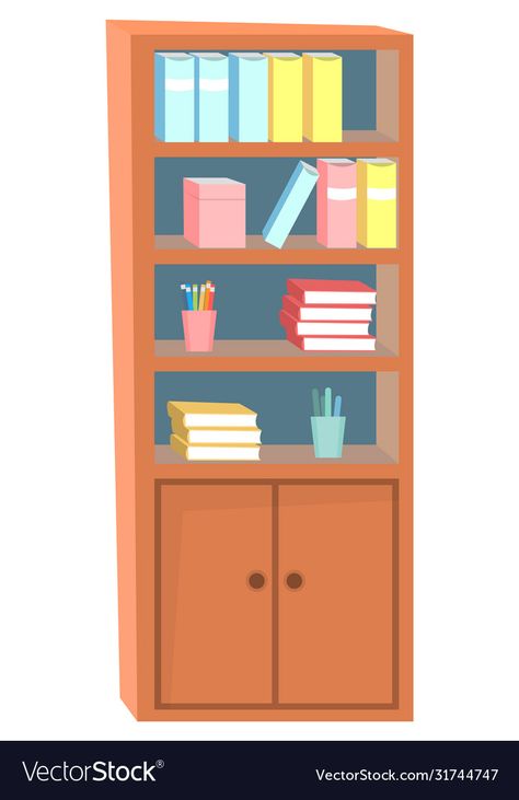 Bookshelf With Books, Bookshelves With Books, Wooden Bookshelf, Pens And Pencils, Wooden Furniture, Brown Wood, Bookshelves, Adobe Illustrator, Bookcase