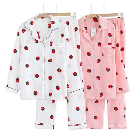 Cute Pyjamas, Cute Nightwear, Strawberry Kawaii, Pyjamas For Women, Pajamas For Teens, Strawberry Embroidery, Lingerie Outfit Night, Animal Pajamas, Cute Sleepwear