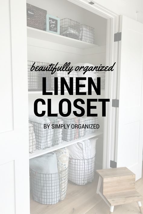 Simply Done: The Most Beautiful Linen Closet - Simply Organized Bathroom Linen Closet Organization, Office Closet Ideas, Bathroom Linen Closet, Organizing Linens, Messy Closet, Closet Hacks Organizing, Linen Cupboard, Linen Closet Organization, Small Space Organization