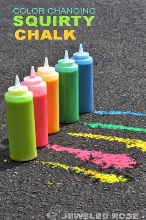 Make sidewalk chalk for kids that changes color as they play!  Only 3 ingredients! #sidewalkchalk #sidewalkpaint #squirtychalk #activitiesforkids #growingajeweledrose Sidewalk Chalk Recipe, Sidewalk Paint, Sidewalk Chalk, Summertime Fun, Kids Play, Craft Activities For Kids, Outdoor Activity, Summer Crafts, Fun Ideas