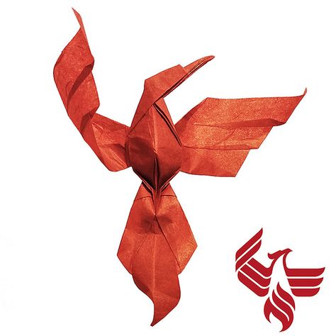 Phoenix's Phoenix | This model has been commissioned by the … | Flickr Origami Phoenix Tutorial, Origami Japan, Origami Diagrams, Phoenix Bird, String Art Diy, Ice Breaker, Paper Ideas, University Logo, Cover Paper