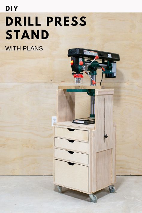 You can build this mobile drill press stand, with side supports, for you shop. Full detailed how-to video and plans available! Officine In Garage, Drill Press Stand, Drill Press Table, Woodworking Shop Plans, Woodworking Shop Layout, Woodworking Shop Projects, Diy Garage Storage, Wood Shop Projects, Woodworking Workbench