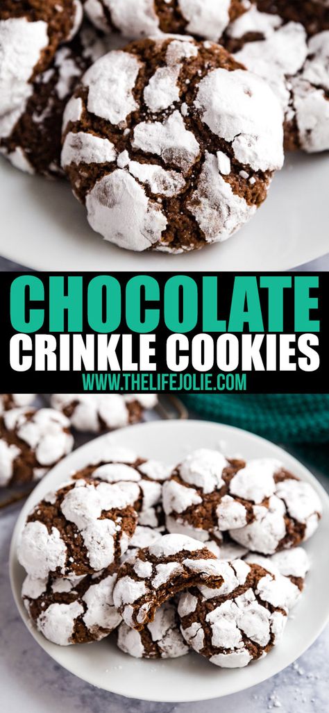 Baked Gifts, Chocolate Crinkle Cookies Recipe, Crinkle Cookies Recipe, Bakery Cookies, Chocolate Crinkle, Chewy Chocolate Cookies, Cookie Platter, Shugary Sweets, Chocolate Crinkle Cookies