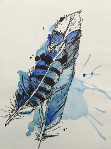 Watercolour and fine liner feathers in the style of Abby Diamond Abbie Diamond Art, Abby Diamond Artist Research Page, Reference Photos Watercolor, Sea Animal Drawings, Abby Diamond, Feathers Watercolor, Color Art Lessons, Fineliner Art, Gcse Art Sketchbook