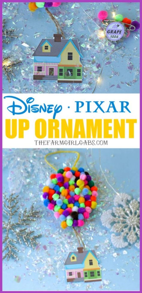 Adventure is out there! This Christmas, Make Your Own UP Disney Christmas Ornament. This easy craft is perfect for fans of the Disney Pixar movie UP! #UP #Pixar #DisneyCrafts #ChristmasOrnament #Disney #ChristmasTree #ChristmasDecoration Disney Themed Ornaments Diy, Disney Christmas Crafts Diy, Disney Up Crafts, Disney Crafts To Sell, Up Movie Crafts, Disney Ornaments Diy Ideas, Diy Disney Gifts, Diy Disney Ornaments, Disney Christmas Decor