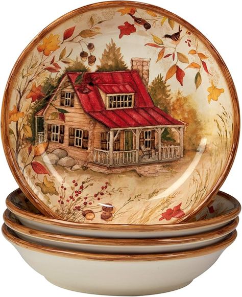 Amazon.com | Certified International Pine Forest 24 oz. Soup/Cereal Bowls, Set of 4.,: Cereal Bowls One Dish Meals, Dinner Soup, Owl Cookie Jar, Forest Setting, Owl Cookies, Natural Forest, Forest Cabin, Susan Winget, Pasta Bowl Set