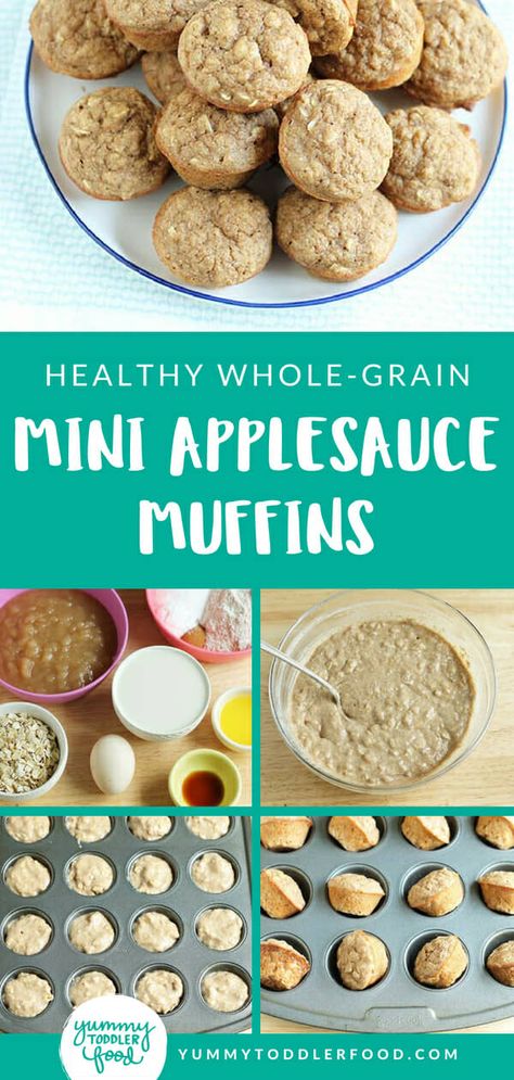 Baby Apple Muffins, Apple Sauce Muffins For Baby, Mini Muffins For Babies, Muffins For 9 Month Old Baby, Baby Friendly Muffins, Easy Toddler Muffins, Applesauce Muffins For Baby, Apple Recipes For Babies, Baby Led Weaning Muffins