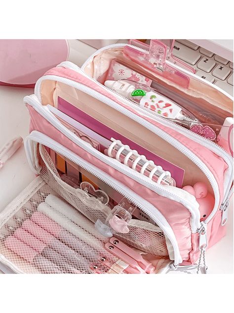 Pencil Cases For Girls, Large Pencil Case, Pencil Case Pouch, Korean Stationery, Pencil Case Stationery, Bags For Teens, Cute Pens, Stationery Storage, Stationery Organization