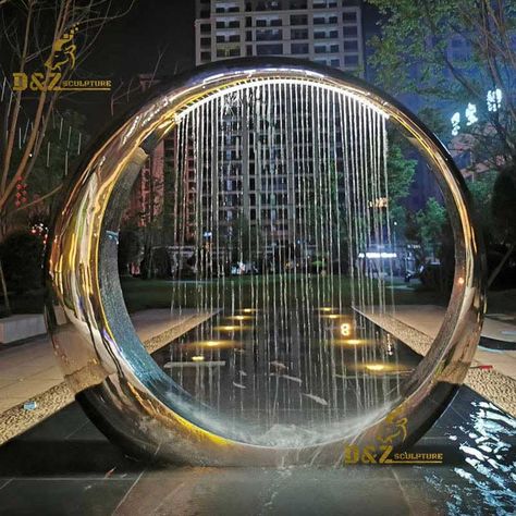 Outdoor Fountain with Led Lights Fountain Design Modern, Modern Fountains Outdoor, Modern Water Fountain, Fountain Modern, Large Outdoor Fountains, Water Wall Fountain, Modern Water Feature, Water Fountain Design, Sculpture Fountain