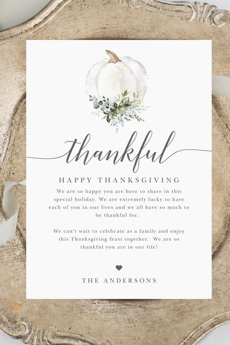 Thankful Cards Thanksgiving, Thanksgiving Notes, Place Settings Thanksgiving, Thanksgiving Card, Thanksgiving Pumpkin, Creative Services, Thanksgiving Cards, Craft Time, Party Signs