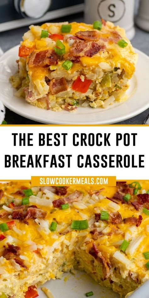 Crock Pot Breakfast Casserole, Crock Pot Breakfast, Frozen Hash Browns, Slow Cooker Breakfast Casserole, Bacon Egg Cheese, Crockpot Breakfast Casserole, Breakfast Casserole Recipe, Breakfast Crockpot Recipes, Best Breakfast Casserole