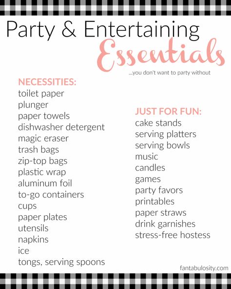 Don't host a party without this checklist of entertaining essentials Party Preparation Checklist, Party Essentials List, Party Pantry, House Party Essentials, Auntie Mame, Birthday Party Essentials, Party Planning Business, Party Planning Checklist, Hosting Occasions