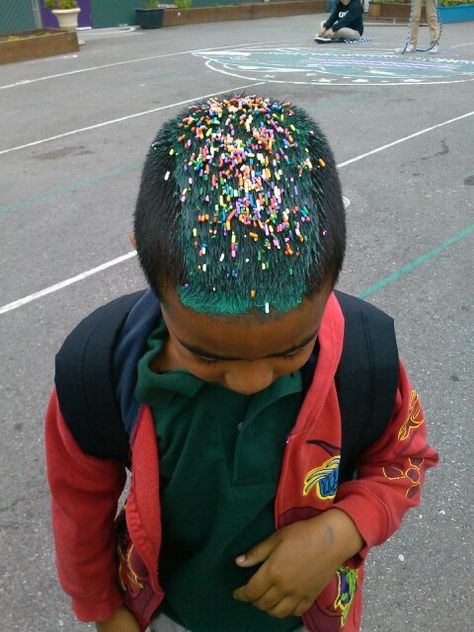 Crazy Hair Boys, Green Frosting, Crazy Hair Day Ideas, Toddler Girl Haircut, Crazy Cake, The Trend Spotter, Hair Donut, Boy Haircuts, Hair Chalk