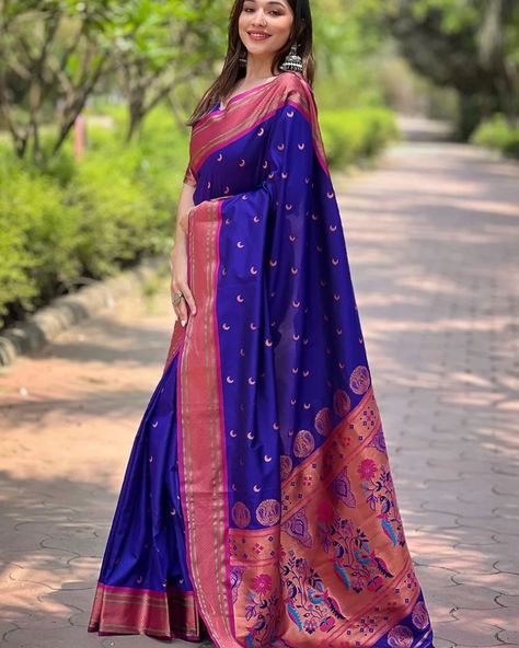 Chand 🌙🌙🌙🌙 soft silk pithani sarees Dm for order whatsup 8309874411 or Dm to @hansicollections inbox #hansicolletions #halfsaree #halfsareefunction #reels #longgowns #longfrockdesigns #celebritystyle #vintagestyle #trendingnow #treditionallook #treditionallook #best #outfits #celebritystyle #starmaa #pattusarees #boutiqueshopping #boutiquestyle #boutiquefashion #pavadaisattai #kurthistyle #bollywoodstyle #longkalis #longfrockdesigns #telugustars #kurthidesigns # Dm for order whatsup ... Velvet Suit Design, Paithani Silk Saree, Blue Silk Saree, Paithani Saree, Brocade Blouse, Bollywood Dress, Paithani Sarees, Designer Kurti, Half Sleeve Blouse