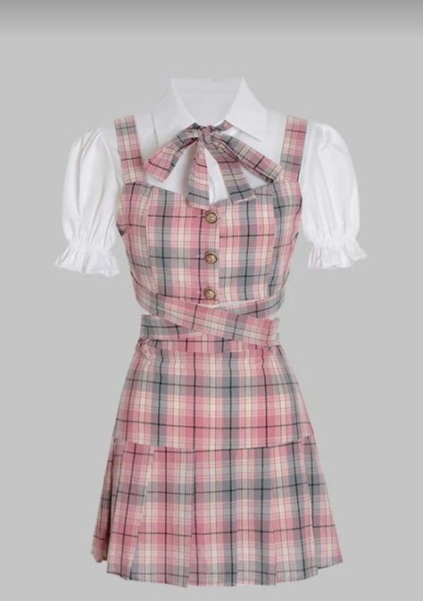 Checkered Vest, Skirt Bow, Korean Girl Fashion, Vest Shirt, Kpop Fashion Outfits, Cosplay Outfits, Stage Outfits, Kpop Outfits, Kpop Fashion