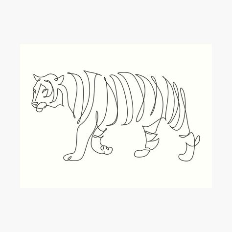 One Line Tiger Tattoo, Simple Tiger Drawing, Tiger Line Drawing, Tiger Line Art, Chinese Zodiac Tattoo, Chinese Calligraphy Art, Year Of Tiger, Big Cat Tattoo, Garden Mural