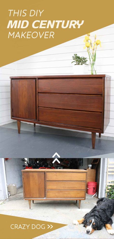 Mid century wood refinishing to make a sideboard rich and beautiful again. Mid Century Modern Stain Color, Refinishing Mcm Furniture, Mcm Sideboard Makeover, Bleached Mid Century Furniture, Mcm Buffet Makeover, Refinishing Mid Century Furniture, Mid Century Modern Dresser Makeover Diy, Bedroom Makeover Modern, Refinishing Dresser