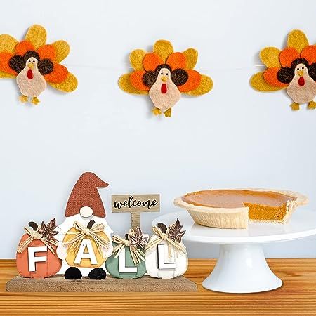 HOMirable Thanksgiving Decorations Gnome Wood Block Welcome Fall Sign Autumn Harvest Rustic Farmhouse Decor for Home Vintage Halloween Signs Turkey Garland, Block Pumpkins, Thanksgiving Garland, Diy Turkey, Harvest Sign, Fall Tiered Tray Decor, Thanksgiving Projects, Fall Gnome, Thanksgiving Signs