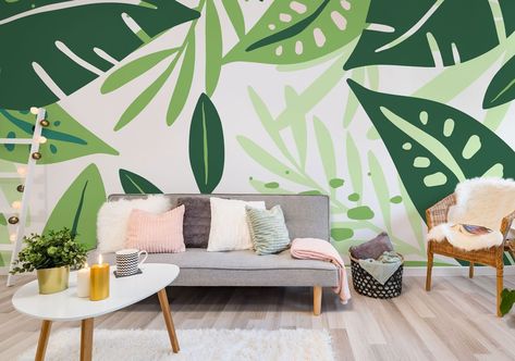 Jungle Leaves Wallpaper, Mural House, Abstract Jungle, Jungle Wall Mural, Office Mural, Wall Murals Diy, Jungle Mural, Garden Mural, Jungle Wall