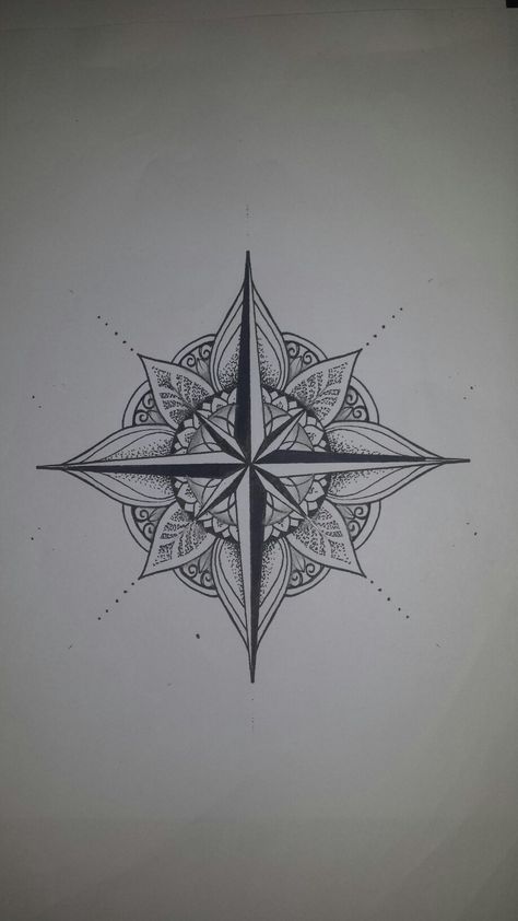 Boho Compass Tattoo, Compass Tattoo Stencil, Mandala How To Draw, Compass Tattoo Drawing, Vintage Compass Tattoo, Mandala Compass Tattoo, Wanderlust Tattoos, Mandala Compass, Simple Compass Tattoo