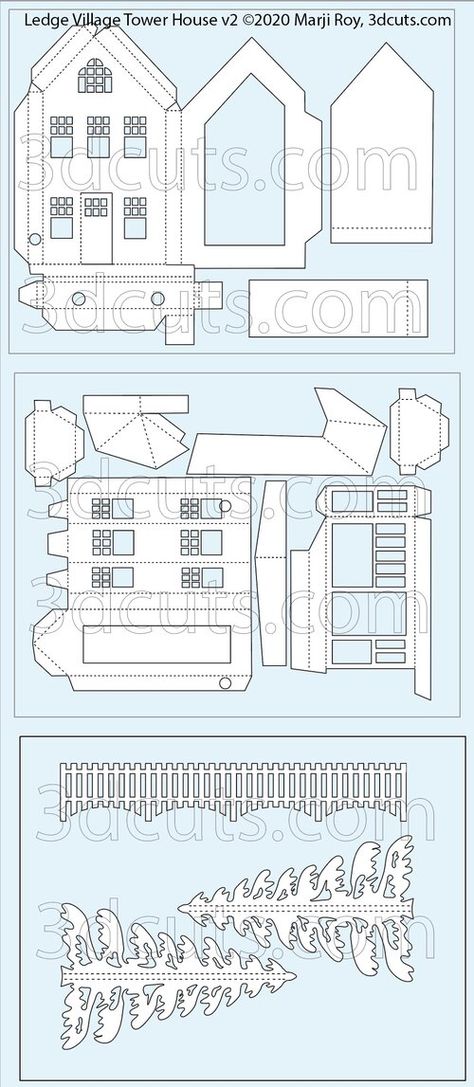 3d Paper House Template, Diy Christmas Village Houses, 3d Paper Houses, Paper House Template, Gingerbread House Template, Cut Crafts, 3d Templates, House Tutorial, Diy Christmas Village