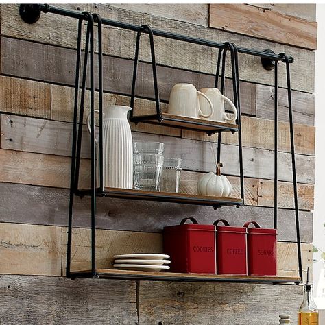 3-Tier Wall Shelf Kitchen Wall Open Shelves, Industrial Shelf Decor, Floating Kitchen Shelf, Kitchen Wall Organizer, Pots Kitchen, Floating Kitchen Shelves, Floating Kitchen, Tiered Shelves, Unique Wall Shelves