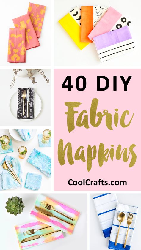 40 DIY Stylish Fabric Napkin Projects That Will Last For Years! - CoolCrafts.com Hand Painted Napkins Diy, Cocktail Napkins Diy, Making Fabric Napkins, Diy Table Napkins Sewing Projects, Diy Fabric Napkins No Sew, Best Fabric For Cloth Napkins, Hand Painted Napkins, Can You Paint Fabri Placemats, Diy Cloth Napkins