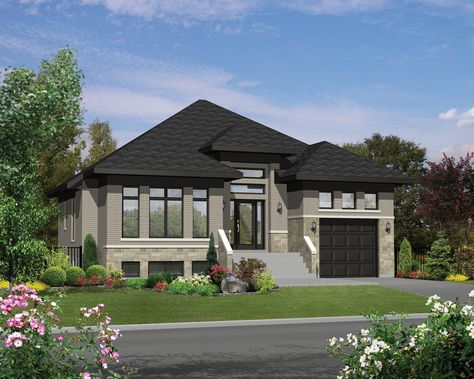 Contemporary Style House Plan - 2 Beds 1 Baths 1406 Sq/Ft Plan #25-4315 - Houseplans.com Hip Roof House, Gorgeous Houses, Hip Roof, Contemporary Style Homes, Contemporary House Plans, Building Permits, Exterior Stone, Contemporary Bed, Contemporary Bathrooms