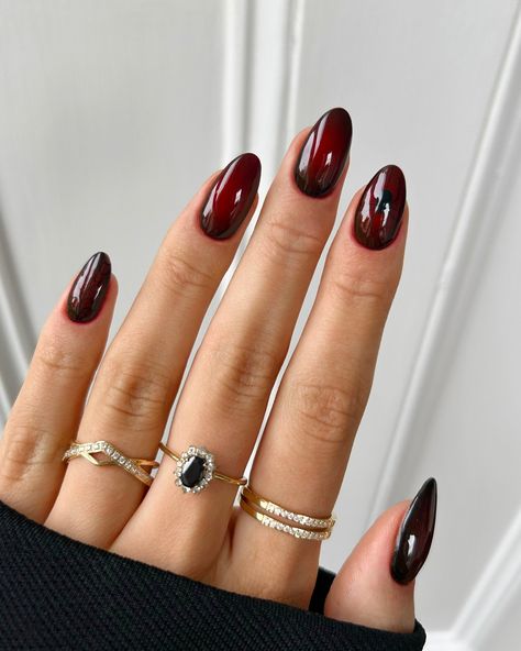 vampy aura nails with subtle spidery details 🥀🕷️🕸️ rings all from @indigolune ✨ colours used are ‘matrix’ and ‘left him on red’ from @dndgel.europe - code nailologist for 20% off #nails #nailinspo #nailart #halloween #halloweennails #spidernails #naildesign #autumnnails #auranails Halloween Colour Nails, Subtle Aura Nails, Spider Web Nail Design, Web Nail Design, Subtle Halloween Nails, Almond Acrylic Nail, Nailart Halloween, Vampy Nails, Halloween Nail Colors