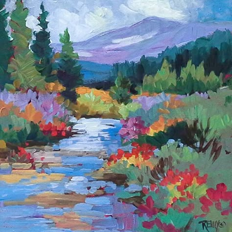 Laura Reilly, Painting Wildflowers, Colorful Landscape Paintings, Arte Indie, Colorado Landscape, Mountain Landscape Painting, Glacier Bay, Landscape Paintings Acrylic, Soyut Sanat Tabloları