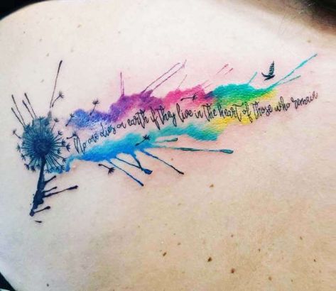 Watercolor tattoo style of Dandelion motive done by artist Ilaria Tattoo Art | Post 23371 | World Tattoo Gallery - Best place to Tattoo Arts Ilaria Tattoo, Tattoo Phrases, Dandelion Tattoo Quote, Watercolor Dandelion Tattoo, Watercolor Dandelion, Watercolor Tattoo Sleeve, Journey Tattoo, Dandelion Tattoo Design, Watercolor Tattoo Ideas