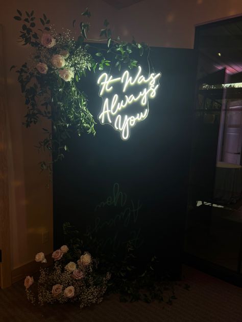 Black Wedding Backdrop Receptions, Neon Sign On White Backdrop, Photo Booth Backdrop Neon Sign, It Was Always You, Wedding Neon Sign Backdrop, Wedding Neon Sign Photo Backdrop, Photo Wall Wedding Backdrop Neon Sign, Wedding Neon Sign Backdrop Wood, Neon Backdrop