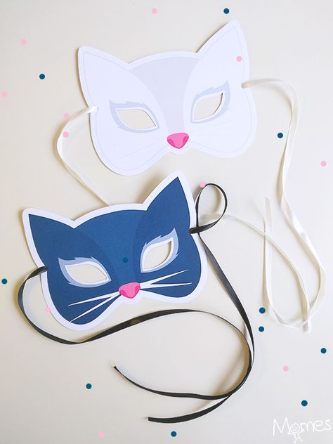 Chat noir ou chat blanc ? C'est à vous de choisir votre masque de chat à imprimer ! Cheetah Birthday Party, Diy Fantasia, Kitten Birthday Party, Kitten Birthday, Masks Crafts, Cat Birthday Party, Silk Jewelry, Cat Mask, Carnival Masks