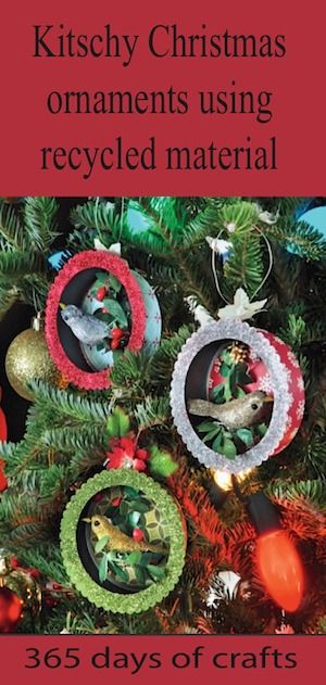 DIY kitschy bird ornaments - 365 Days of Crafts Felt Birdhouse Ornament, Diy 12 Days Of Christmas Ornaments, Bird House Ornaments Diy Christmas, German Christmas Ornaments Diy, Satin Ornaments Diy, Kitsch Christmas Diy, Diy Bird Ornaments, How To Make Christmas Ornaments, Tuna Cans