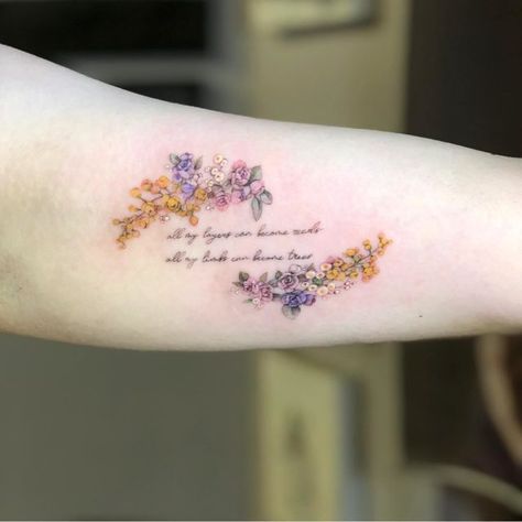 Phrase With Flowers Tattoo, Tattoo Words With Flowers, Flower And Text Tattoo, Flowers Around Words Tattoo, Lettering Tattoos, Romantic Tattoo, Best Tattoo Ideas, Text Tattoo, Pretty Pins