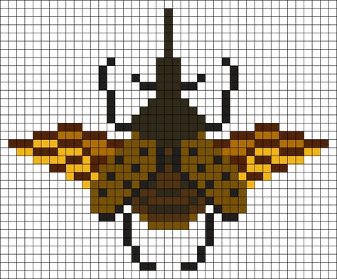 Beetle Pixel Pattern, Cross Stitch Patterns Free Grid, Beetle Perler Beads, Bead Tapestry Patterns, Bug Grid Pattern, Bug Pixel Art Grid, Pixel Art Insect, Insect Perler Bead Patterns, Perler Bead Patterns Grid