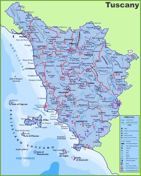 Large detailed travel map of Tuscany with cities and towns Map Of Tuscany Italy, Map Of Italy Cities, Tuscany Map, Italy In November, Map Of Italy, Tuscany Travel, Toscana Italia, Tourist Map, Town Map