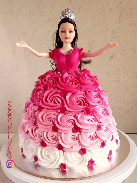 Customised Barbie doll cake for client. Doll Cake Design Simple, Doll Cakes Ideas Princess, Cartoon Cakes For Kids, Barbie Doll Cake Ideas, Barbie Cake Design, Doll Cake Design, Baby Doll Cake, Barbie Cake Designs, Sree Ram