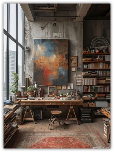 Bohemian Office Space, Art Studio Space, Art Studio Room, Artist Loft, Art Studio Design, Artistic Furniture, Artistic Space, Art Studio At Home, Dekor Diy