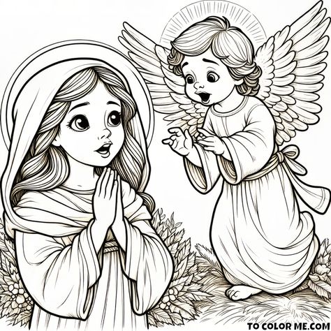 Divine Annunciation Coloring Page: Capture the Reverence of the Angel's Message in this Beautiful and Inspirational Printable! - https://www.tocolorme.com/?p=6476&utm_source=SocialAutoPoster&utm_medium=Social&utm_campaign=Pinterest Happy Planner Teacher, Angel Coloring Pages, Catholic Crafts, Preschool Classroom Decor, Bible Pictures, Catholic Kids, Religious Images, Angel Pictures, Coloring Book Art