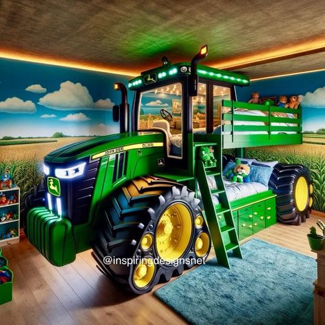 John Deere Bunk Bed, Tractor Room For Boys, John Deere Kids Room, John Deere Bed, Tractor Bed, John Deere Kids, Kids Backyard Playground, Herding Cats, Bed Frame Design