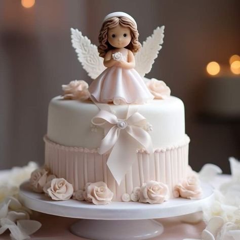 Cake For Baptism Girl, Communion Cakes Girl, Baptism Girl Cake, Christening Cake Girl, Angel Baby Birthday, Angel Baby Cake, Angel Birthday Cake, Baby Dedication Cake, Christening Cake Girls