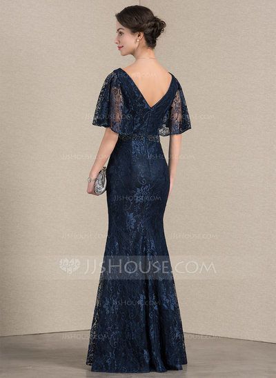 Lace Long Dress Styles, Long Dress V Neck, Blue Chiffon Dresses, Dress Pesta, Mother Of The Bride Gown, Pattern Dress Women, Mother Wedding Dress, Dress Mermaid, Mothers Dresses