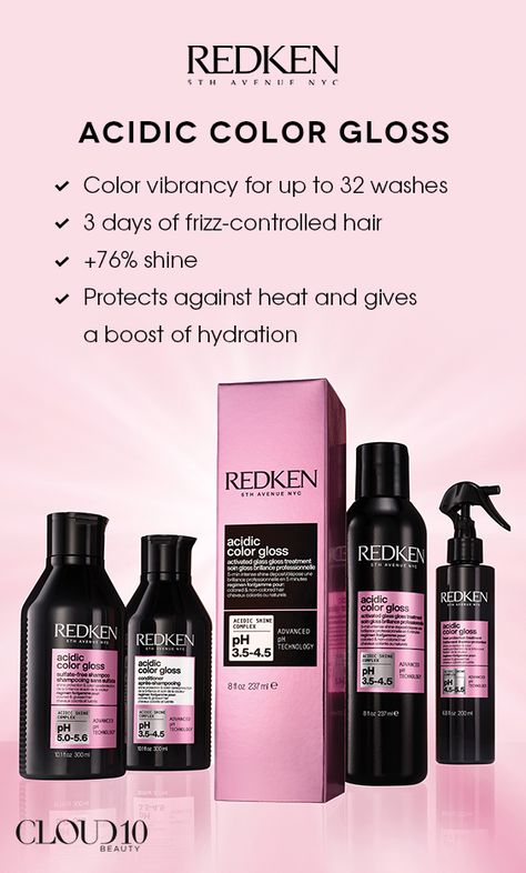 Redken Acidic Colour Gloss range Redken Acidic Color Gloss, Hair Glaze, Heat Protection Spray, Gloss Hair, Fake Makeup, Protection Spray, Redken Hair Products, Haircare Routine, Hair Gloss