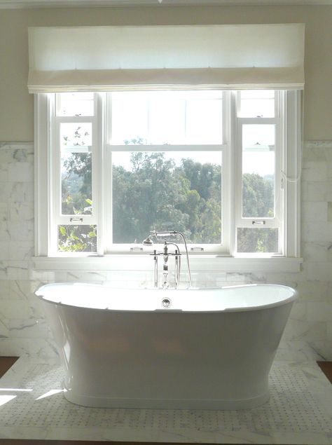 Sunrise Piedmont Tub (freestanding) in front of a window Freestanding Tub In Front Of Window, Freestanding Bath In Front Of Window, Bath In Front Of Window, Bathtub In Front Of Window, Window Over Bathtub, Tub In Front Of Window, Floating Tub, Mulberry House, Brooke Giannetti