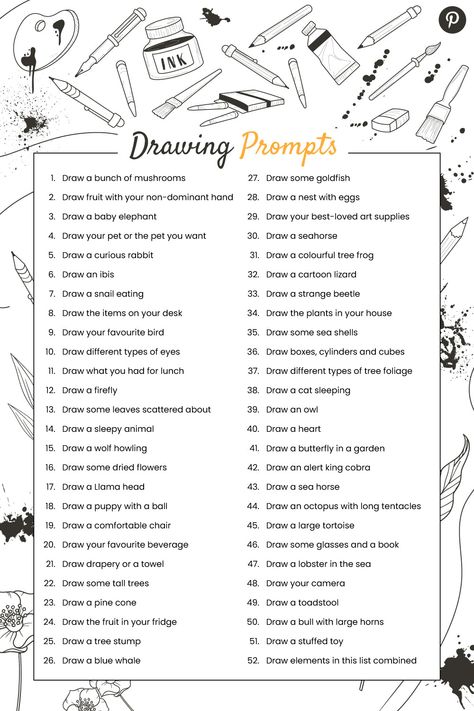 Draw Challenge, Sketchbook Prompts, Sketchbook Ideas Inspiration, Sketchbook Assignments, Freetime Activities, Art Journal Challenge, Drawing Challenges, 30 Day Drawing Challenge, Art Journal Prompts