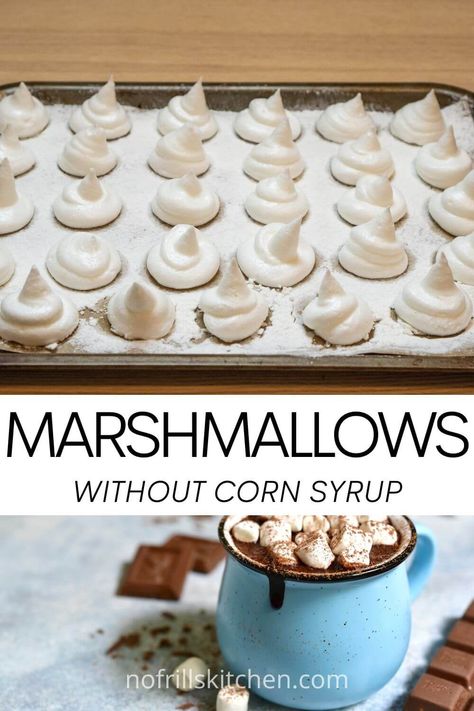 This recipe for homemade marshmallows doesn't use any corn syrup and is super easy to make! Marshmallows Without Corn Syrup, Making Marshmallows, Homemade Marshmallow Recipe, Gourmet Marshmallow, How To Make Marshmallows, Recipes With Marshmallows, Homemade Marshmallows, Awesome Recipes, Syrup Recipe